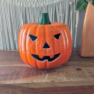 Vintage Ceramic Glazed Jack-O’-Lantern | Hand-Painted Halloween Pumpkin Decor
